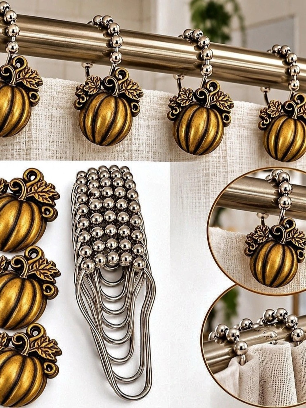 Pumpkin Charm shower curtain decor  Gold & Silver Like New